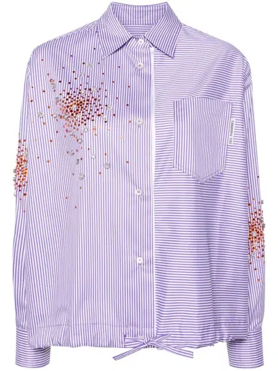 Des Phemmes Splash Embroidery Poplin Striped Shirt In Pink