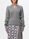 Des Phemmes Embellished Cable Knit Polo Sweater In Grau