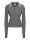 Des Phemmes Embellished Cable Knit Polo Sweater In Grey