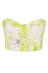 Des_phemmes Des Phemmes Tie Dye Embroidered Denim Bustier With Sweetheart Neckline