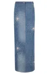 Des Phemmes Tie Dye Embroidered Denim Midi Skirt In Blue