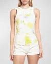 Des Phemmes Tie-dye Splash Embroidered Tank Top In Limewhite