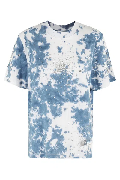 Des Phemmes Tie Dye Splash Embroidery T Shirt In Blue
