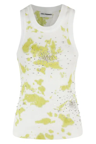 Des Phemmes Tie Dye Splash Embroidery Tank Top In Green