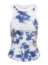 DES PHEMMES WHITE TANK TOP WITH SEQUINS AND TIE DIE IN COTTON WOMAN