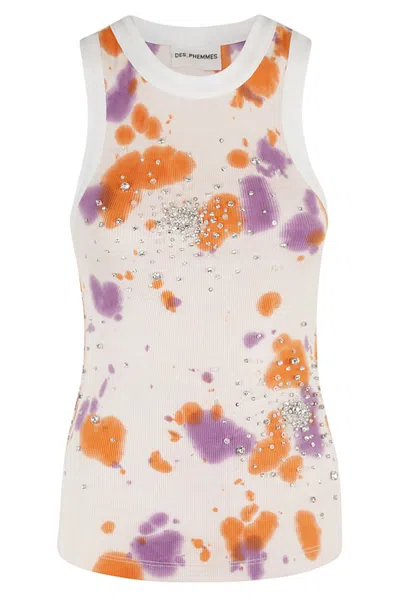Des Phemmes Tie Dye Splash Embroidery Tank Top In Multicolor