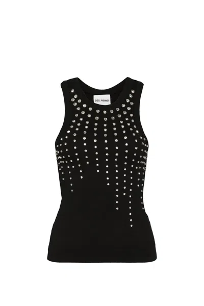 Des Phemmes Embellished Ribbed Jersey Tank Top In Black