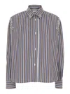 Des_phemmes Des Phemmes Vertical Stripe Shirt With Decorative Shoulder Embellishments In Blue