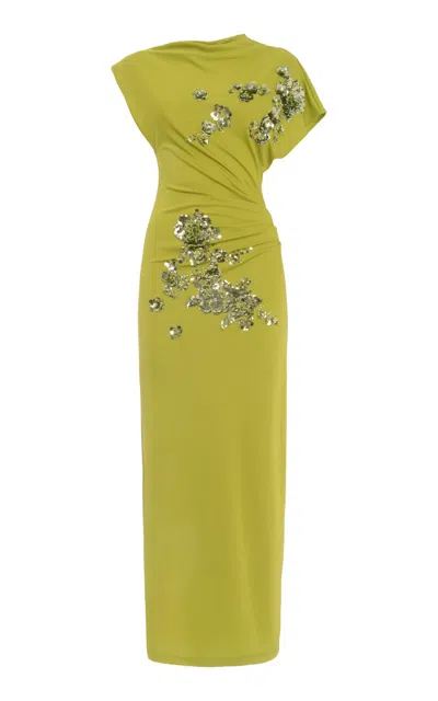Des_phemmes Asyymmetrical Embellished Maxi Dress In Green