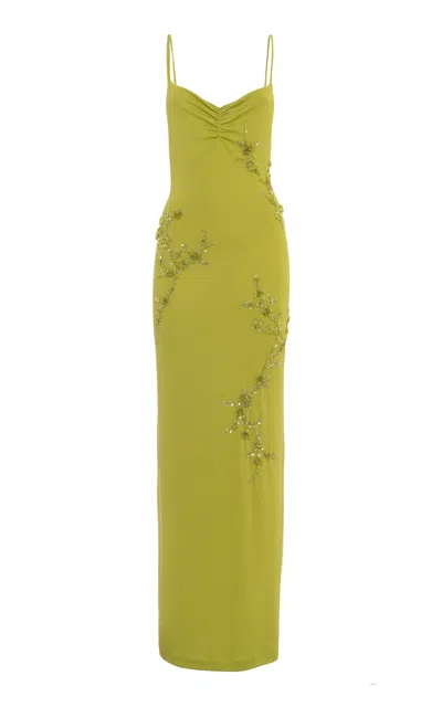 Des_phemmes Backless Embellished Maxi Dress In Green