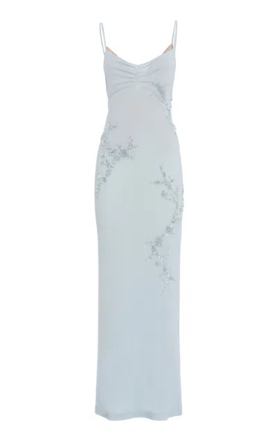 Des_phemmes Backless Embellished Maxi Dress In Purple