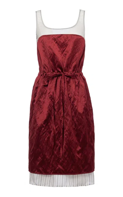 Des_phemmes Balloon Satin Midi Dress In Burgundy