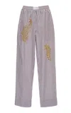 Des_phemmes Bead-embellished Cotton Pajama Pants In Burgundy