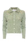 Des_phemmes Bead-embellished Cropped Boucle Cardigan In Green