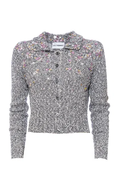 Des_phemmes Bead-embellished Cropped Boucle Cardigan In Gray