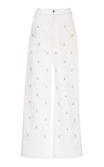 Des_phemmes Bead-embellished Denim Cargo Pants In White