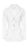 Des_phemmes Bead-embellished Fitted Denim Blazer In White