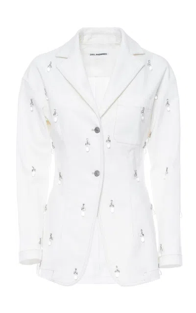 Des_phemmes Bead-embellished Fitted Denim Blazer In White