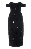 Des_phemmes Bead-embellished Off-the-shoulder Midi Dress In Black