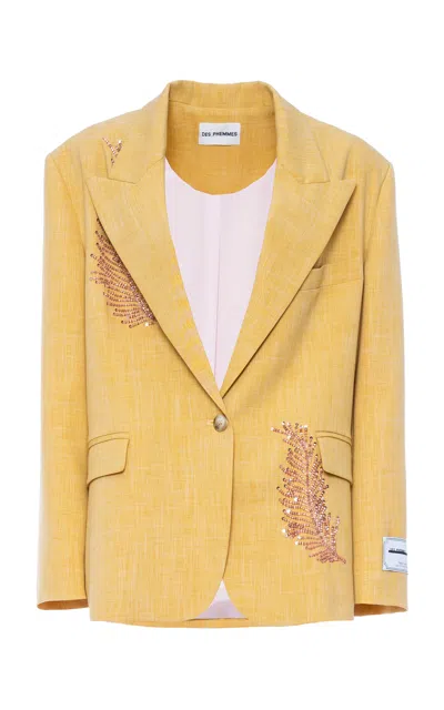 Des_phemmes Bead Embellished Oversized Blazer In Gold