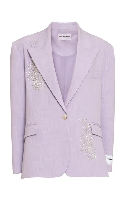 Des_phemmes Bead Embellished Oversized Blazer In Purple