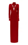 Des_phemmes Bejewelled Long Backless Dress In Red