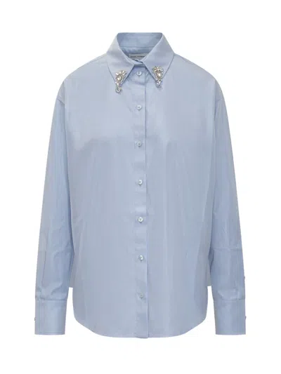 DES_PHEMMES DES_PHEMMES BLUE DES PHEMMES SHIRT WITH COLLAR DECORATED WITH CRYSTALS