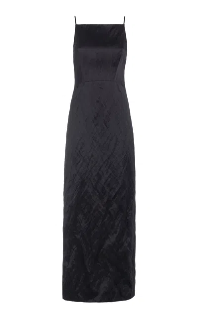 Des_phemmes Boat-neck Satin Maxi Dress In Blue