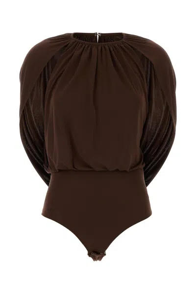 Des_phemmes Chocolate Stretch Jersey Bodysuit In Brown