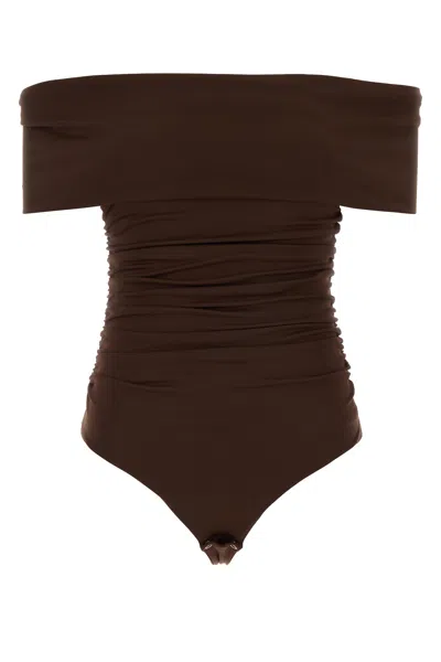 Des_phemmes Chocolate Stretch Jersey Bodysuit In Brown