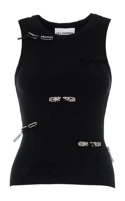 Des_phemmes Bow-embellished Classic Cotton Tank Top In Black