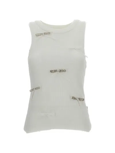 Des_phemmes Bow Embellishment Ribbed Top In White
