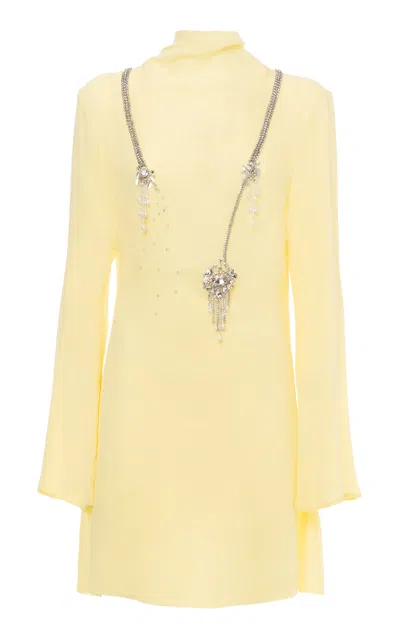 Des_phemmes Bow Tie Light Georgette Embroidered Dress In Yellow