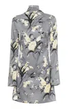 Des_phemmes Bow Tie Printed Satin Dress In Grey