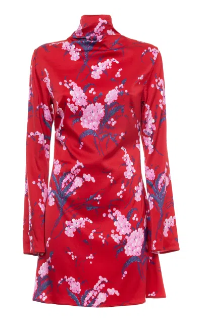 Des_phemmes Bow Tie Printed Satin Dress In Red