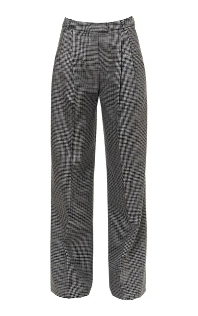 Des_phemmes Boyfriend Pant In Wool And Lurex Houndstooth In Dark Grey
