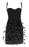 Des_phemmes Bustier Dress With Feathers And Crystals Embroidery In Black