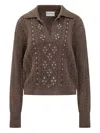 Des_phemmes Cable-knit Embellished Polo-neck Top In Brown
