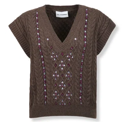 Des_phemmes Cable Knit Vest With Textured Pattern In Brown