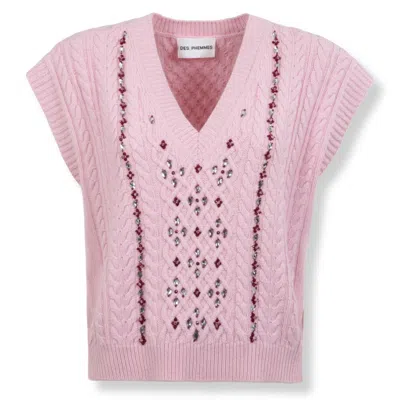 Des_phemmes Cable Knit Vest With Textured Pattern In Pink