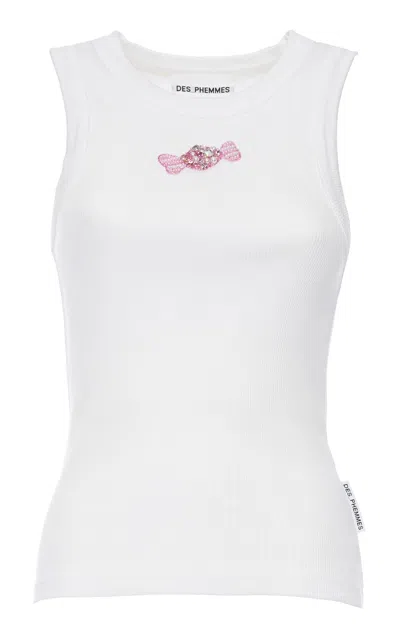 Des_phemmes Candy Bead-embellished Classic Stretch-cotton Tank Top In White
