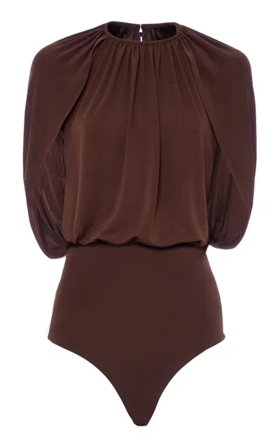 Des_phemmes Cape-sleeve Bodysuit In Brown