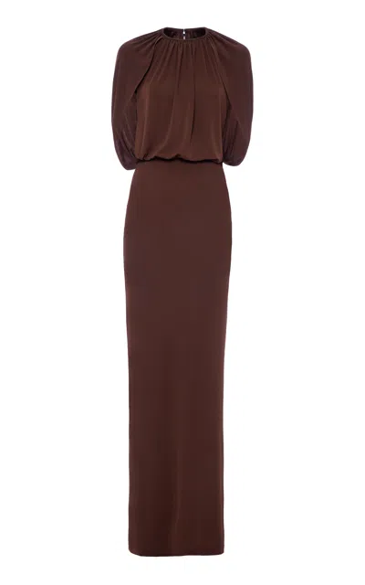 Des_phemmes Cape-sleeve Maxi Dress In Brown