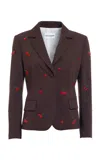Des_phemmes Cherry Embroidered Blazer In Brown