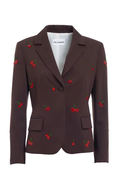 Des_phemmes Cherry Embroidered Blazer In Brown