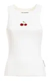 Des_phemmes Cherry Embroidered Cotton Ribbed Knit Tank Top In White