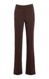 Des_phemmes Cherry Embroidered Flared Pants In Brown