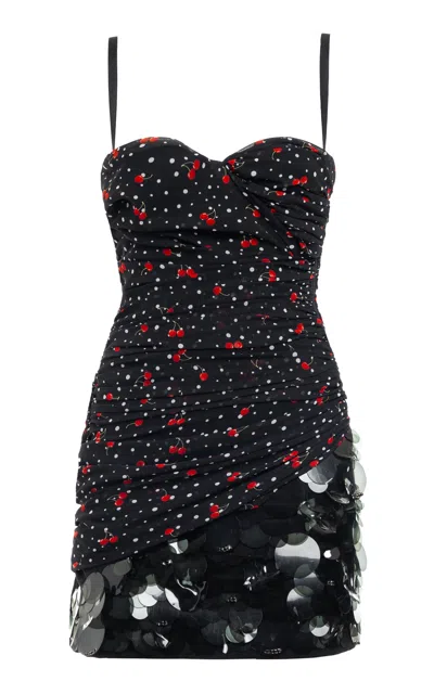 Des_phemmes Cherry Embroidered Mini Dress In Black