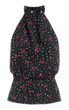 Des_phemmes Cherry Printed Halter Neck Top In Black