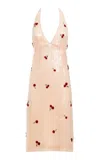 Des_phemmes Cherry Sequined Halter Neck Midi Dress In White
